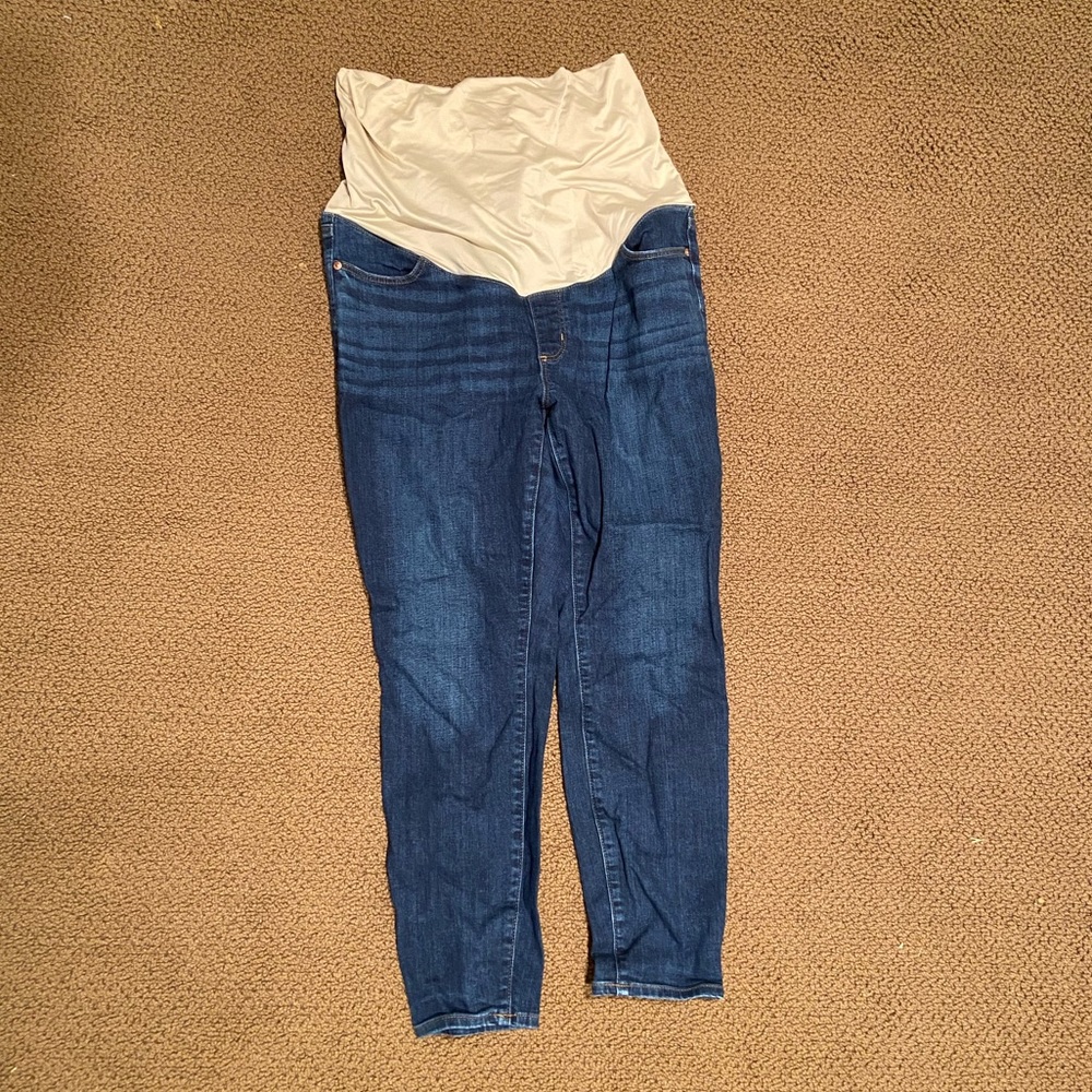 LOFT Maternity Skinny Jeans with Cream Panel - Dark Blue Denim